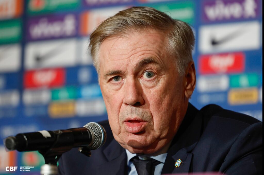 Carlo Ancelotti durante a convocação da Seleção Brasileira para copa do mundo 2026 no museu do amanhã
